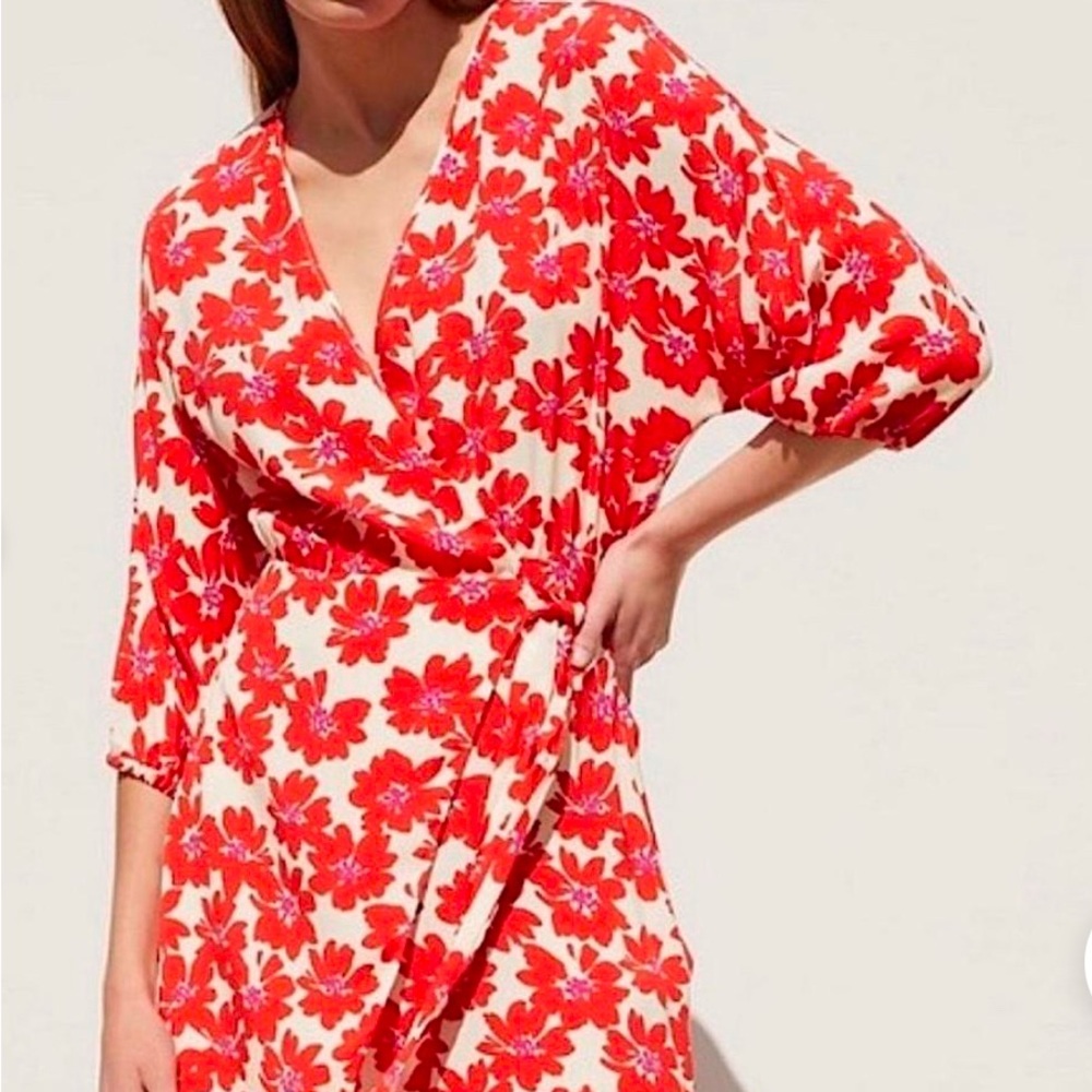 Zara Red and White Floral Dress
